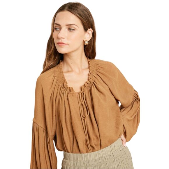 Wishlist drawstring scoop neck blouse relaxed fit size S/M - Picture 10 of 12